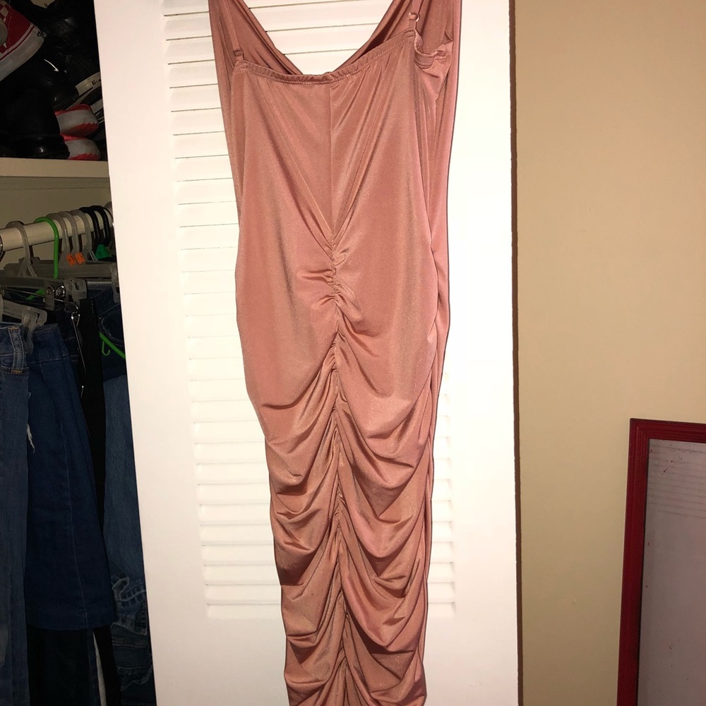 rose gold ruched dress